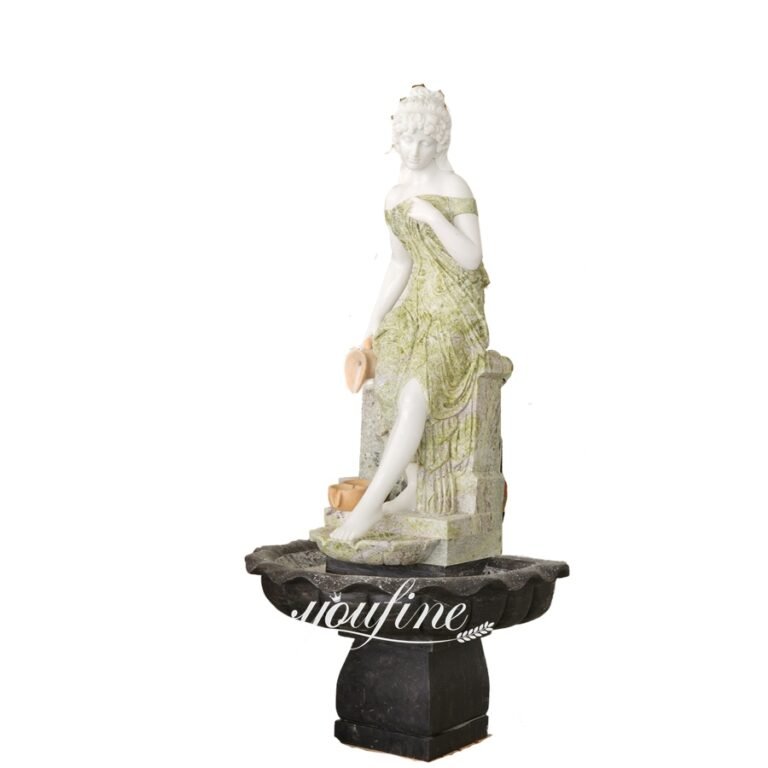 hand carved victorian natural green marble fountain with lady statue