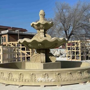 hand carved yellow sandstone 3 tier pineapple water fountain detail