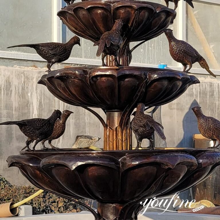 antique bronze bird bath fountain detail