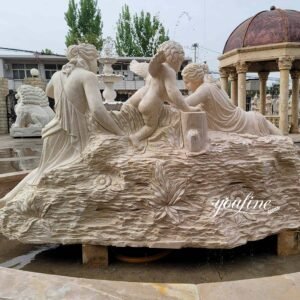 beautiful beige marble greek statue fountain back view