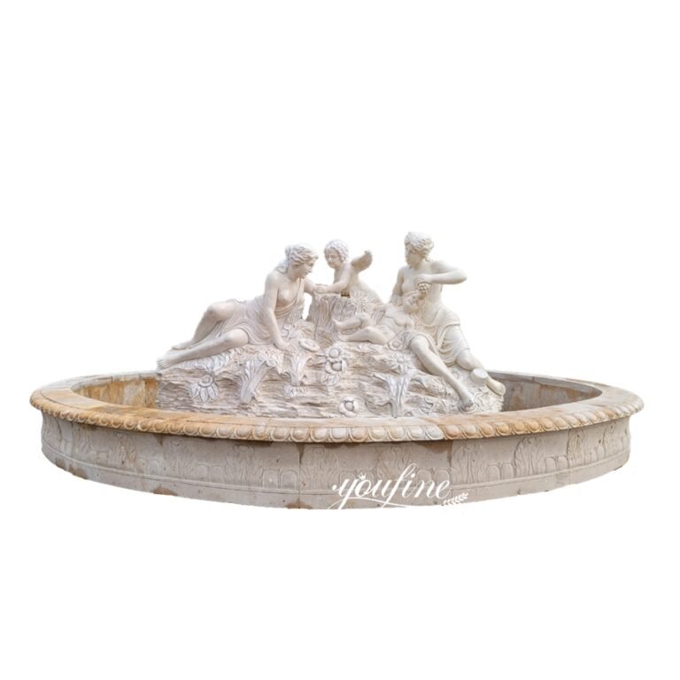 large beautiful marble greek statue fountain with females and cherubs