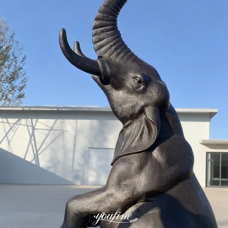 bronze outdoor standing elephant fountain head detail