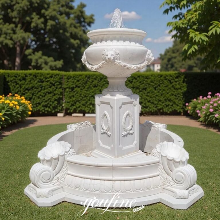 finely carved white marble large planter fountain for garden decor