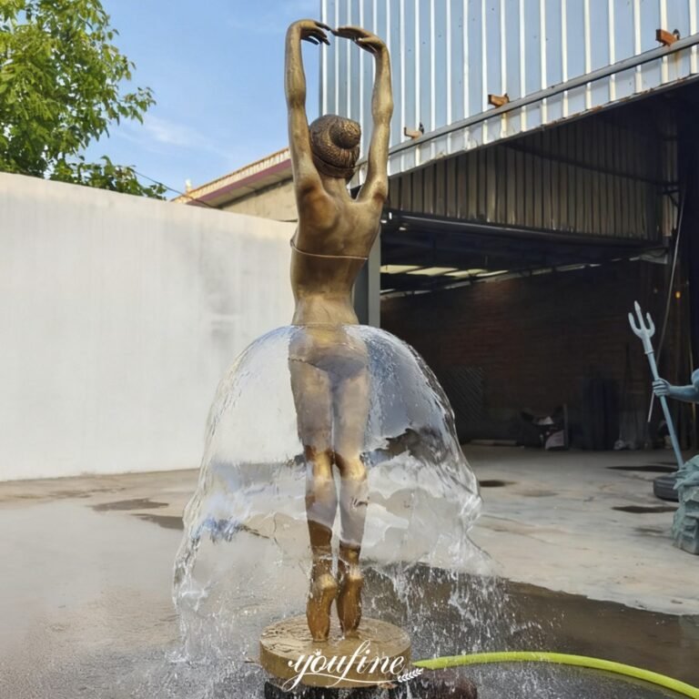golden life size bronze ballerina water fountain back view