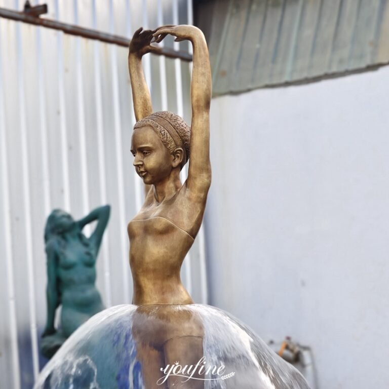 high quality golden bronze young ballerina water fountain detail