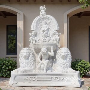 stunning marble greek wall fountain with lions and cherubs statues for yard decor