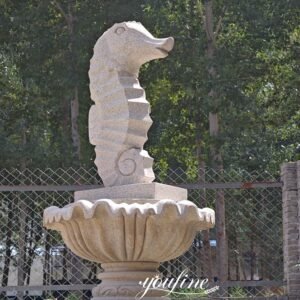 carved marble sea horse fountain sculpture detail