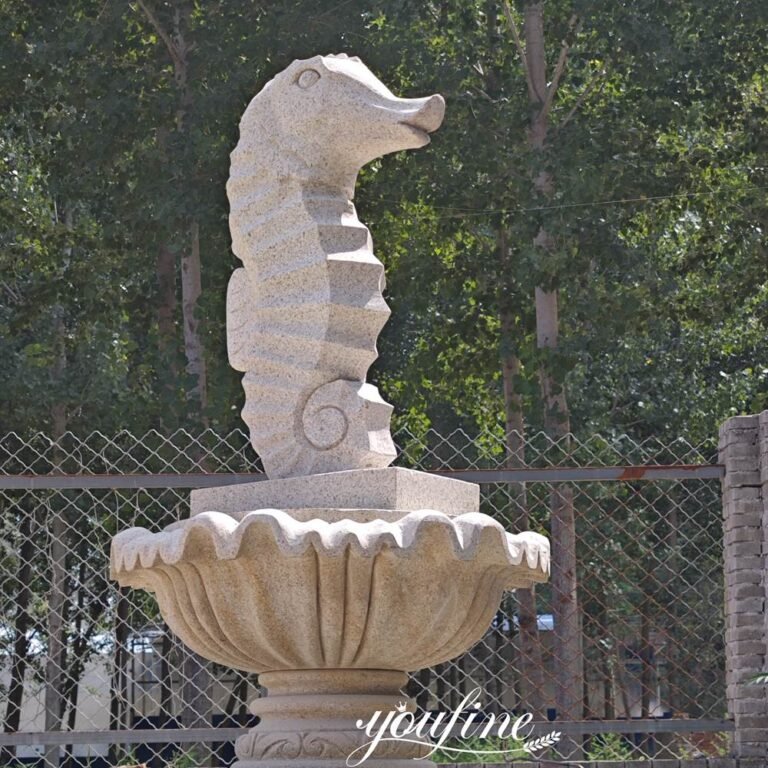 carved marble sea horse fountain sculpture detail