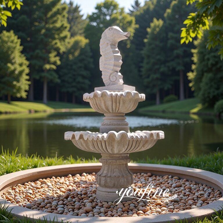 hand carved marble sea horse fountain sculpture for outdoor decor