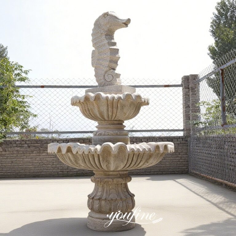 carved natural marble sea horse fountain sculpture