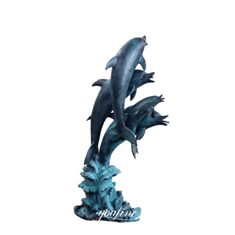 cast antique bronze dolphin statue fountain back view