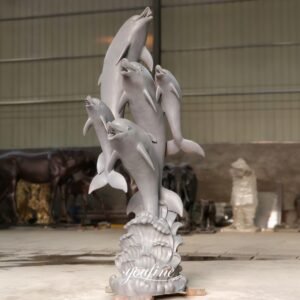 hand cast five grey bronze dolphin statues fountain