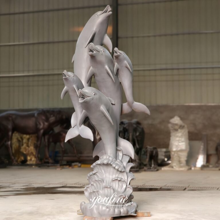 hand cast five grey bronze dolphin statues fountain