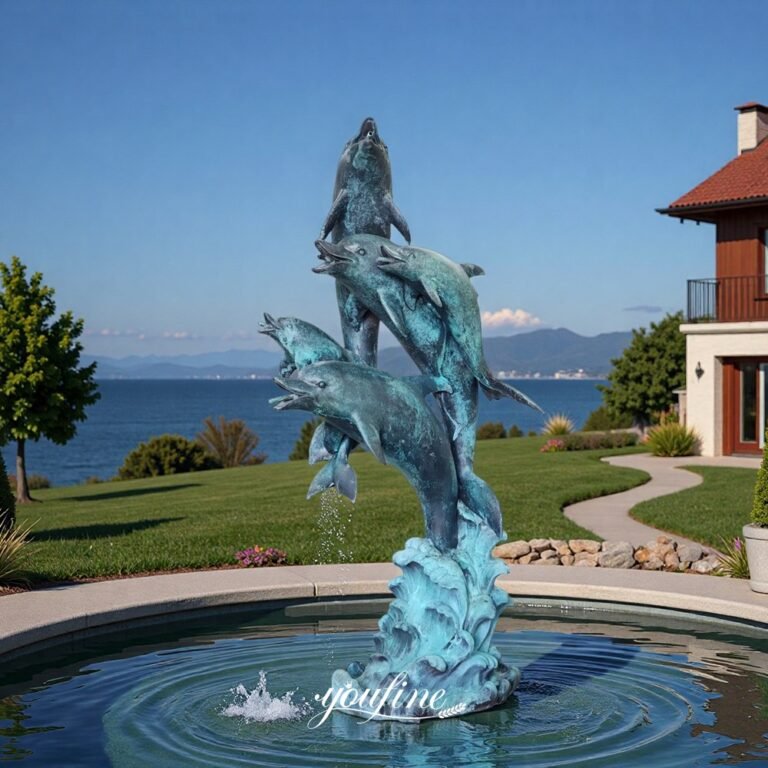 custom cast five bronze dolphin statue fountain for garden pool decor
