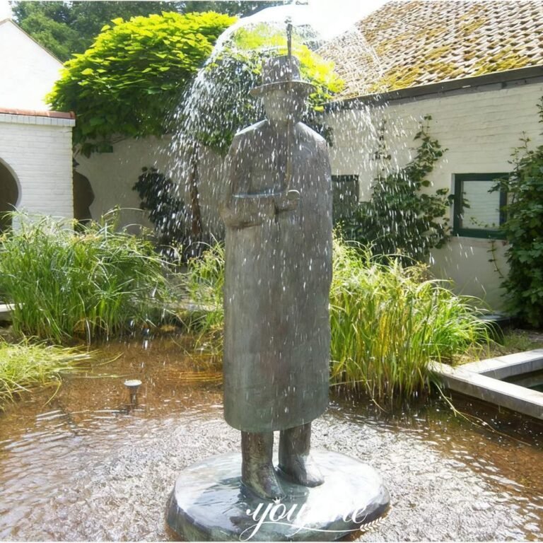 custom bronze umbrella man statue fountain