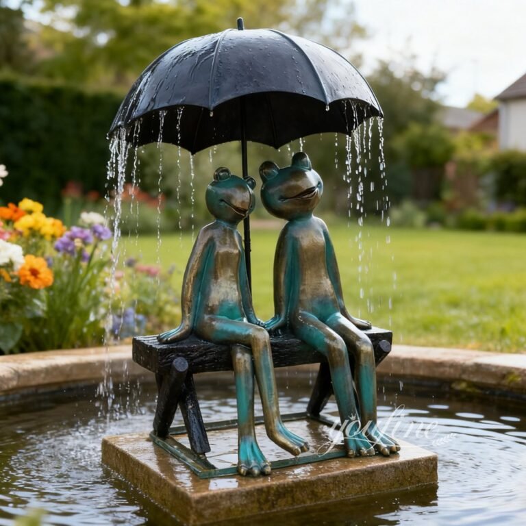 sweet bronze frog with umbrella fountain for garden