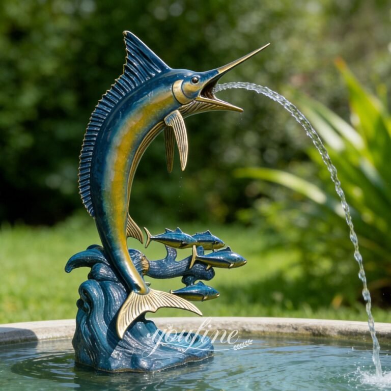 bronze blue marlin sculpture fish fountain for pond decor