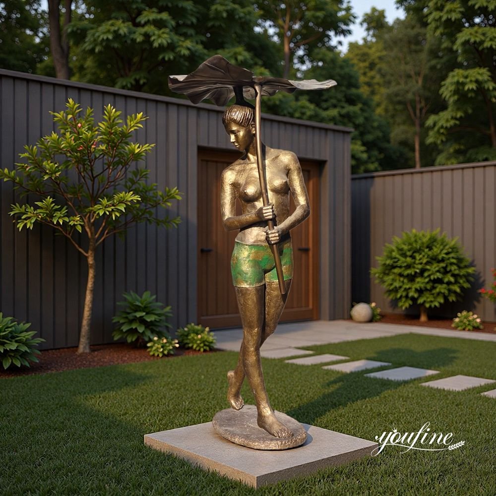 bronze lotus leaf with lady figure fountain for yard bronze lotus leaf with lady figure fountain for yard