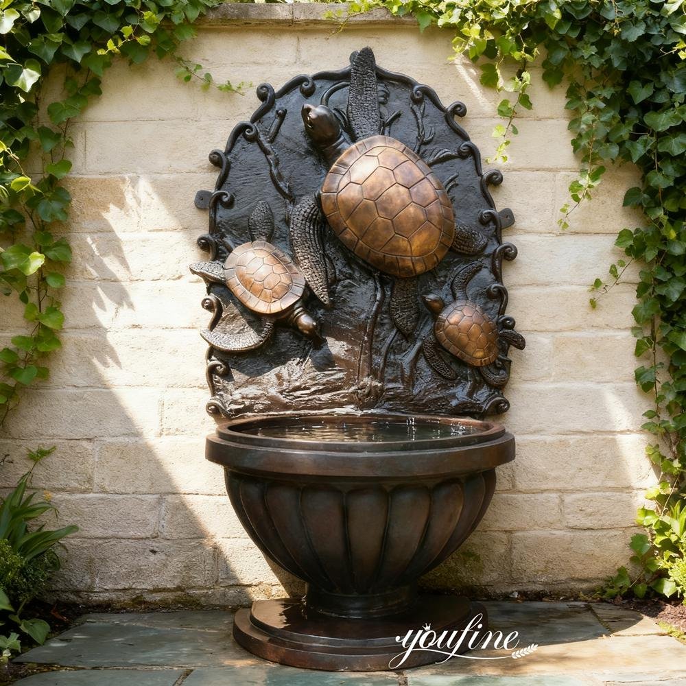 brown bronze turtle wall fountain for yard decor