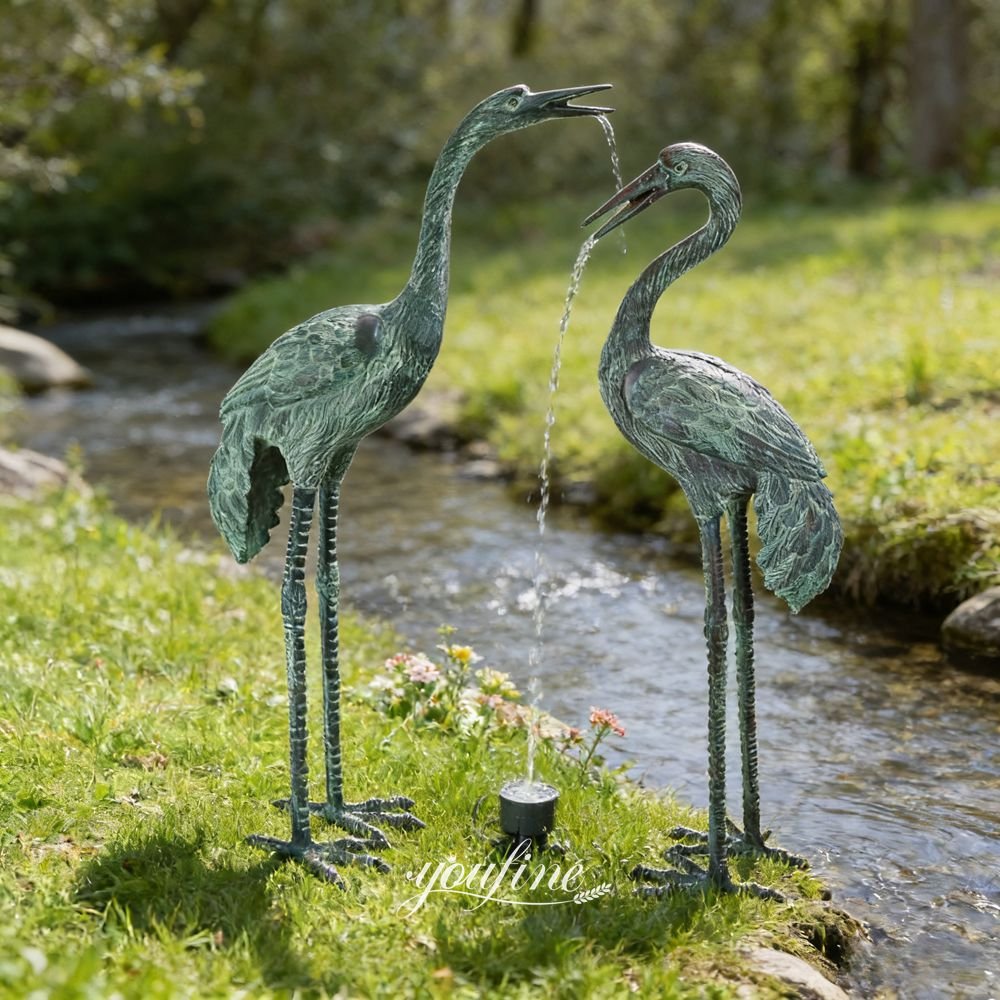 verdigris pair bronze crane garden fountain
