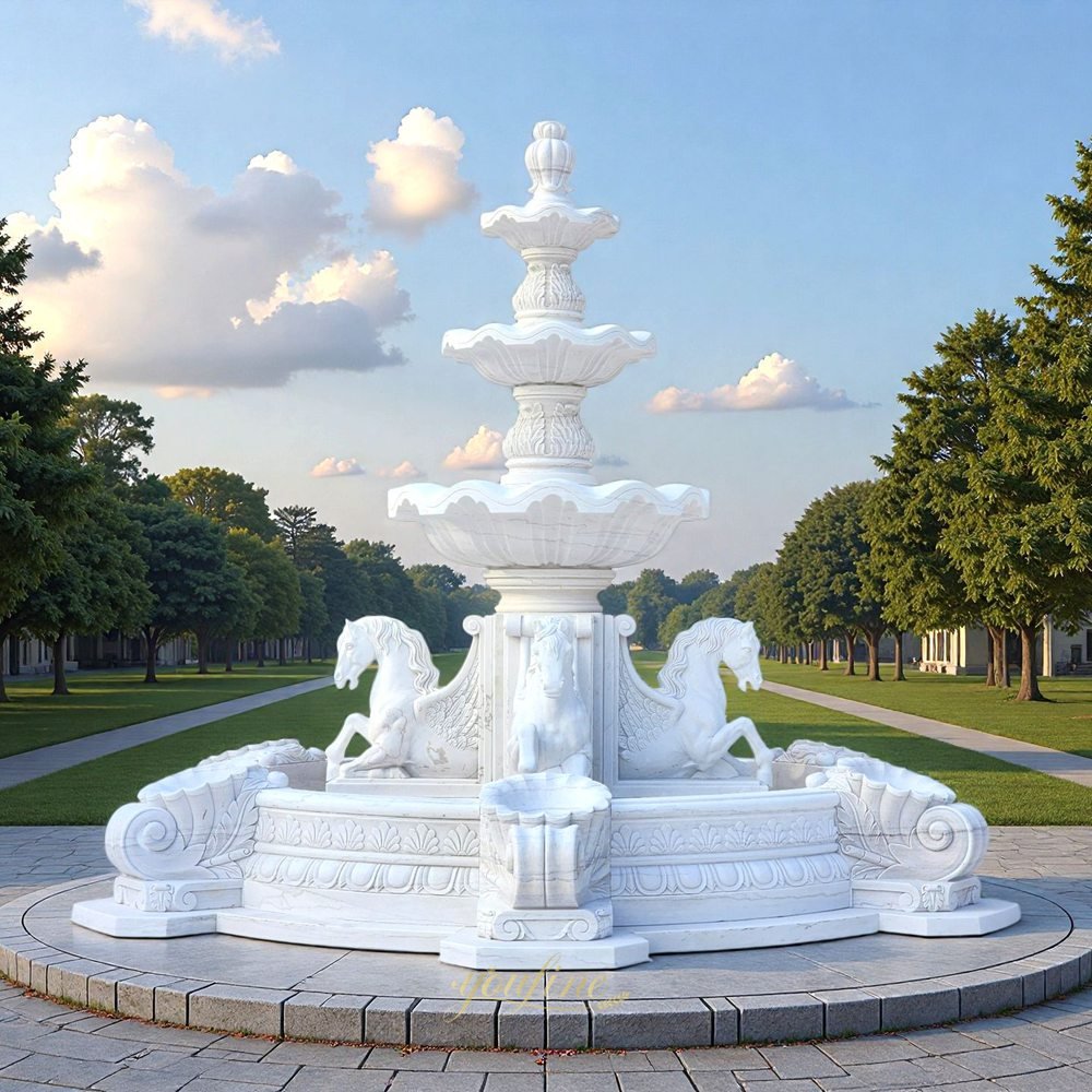 white marble horse fountain