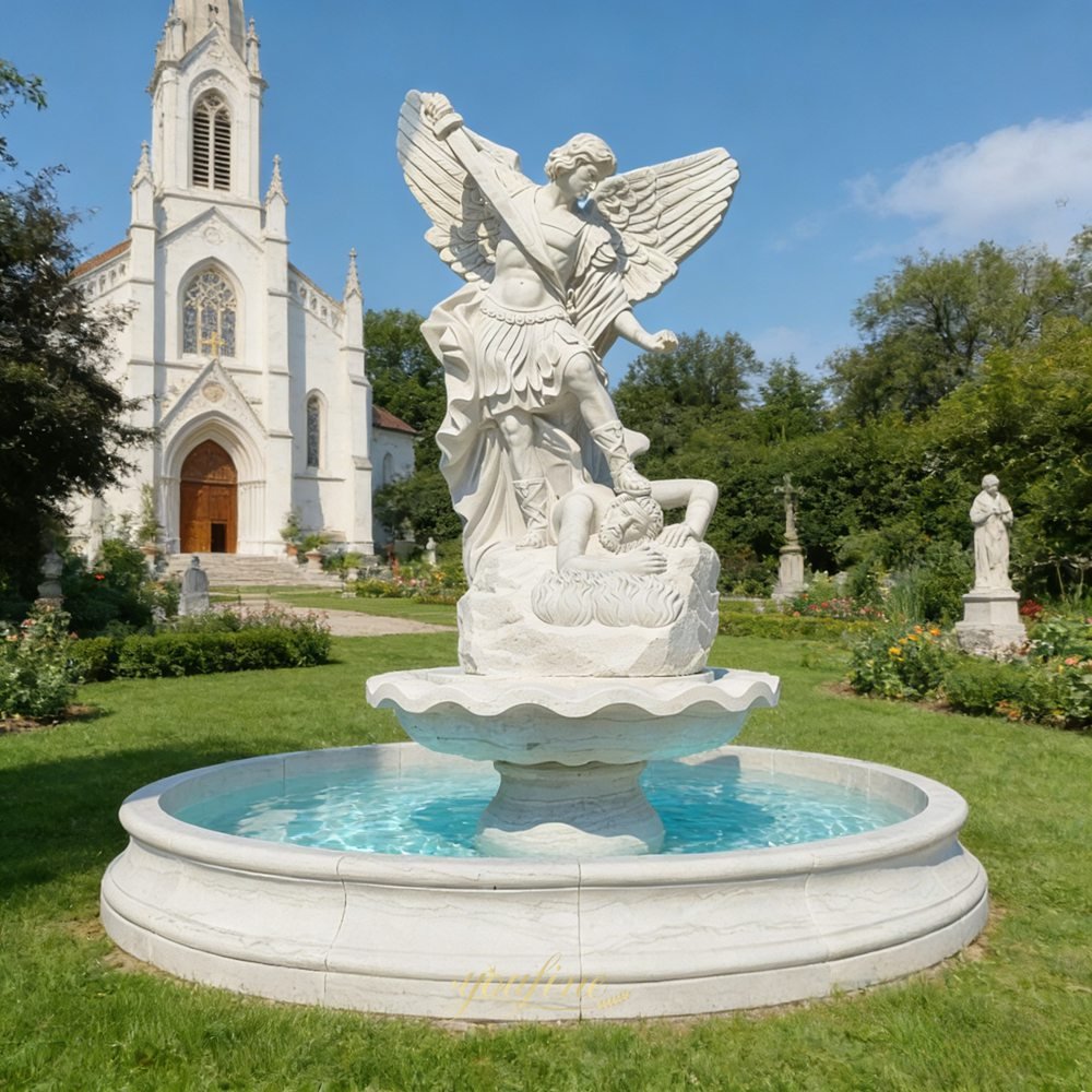 white marble st michael fountain