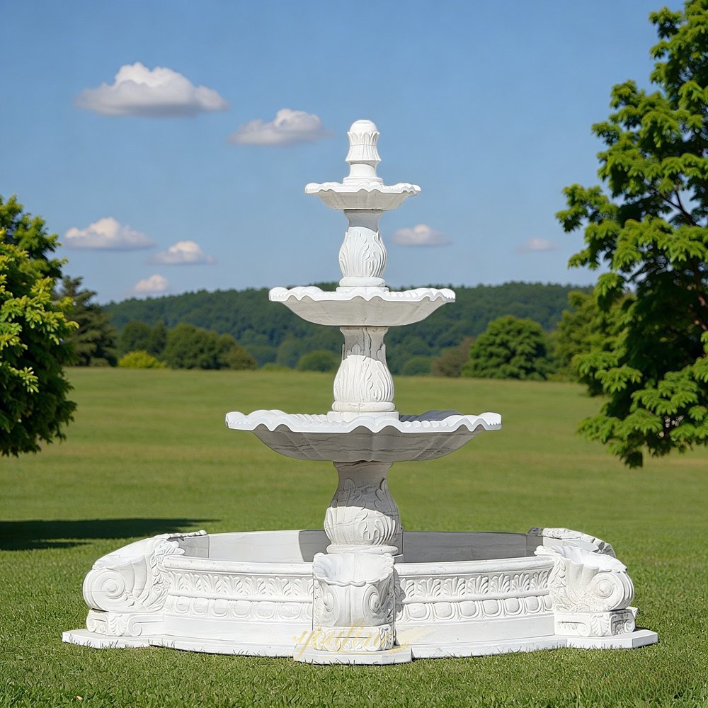 white marble tiered fountain