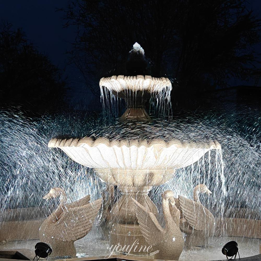 European Style Beige Marble Swan Tiered Fountain Detail European Style Beige Marble Swan Tiered Fountain Detail