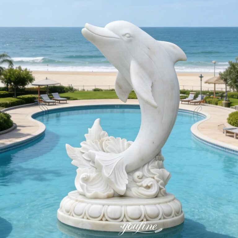 5 feet white marble dolphin water feature for seaside decor