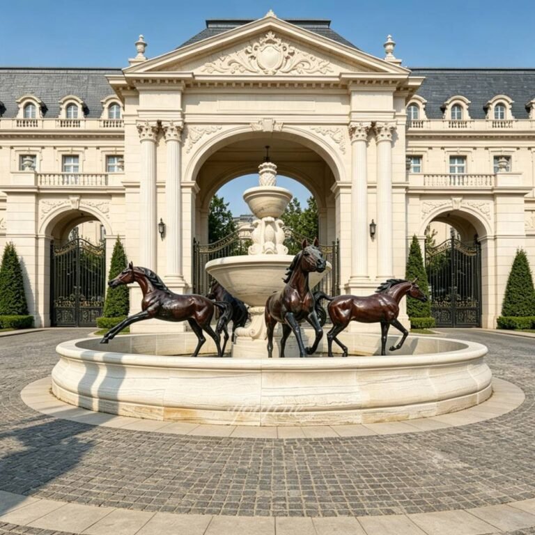 bronze bob parks horse fountain replica with marble pool for large manor entrance