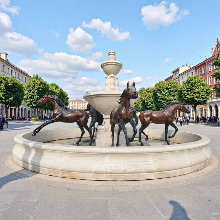 Bronze horse fountain replica with marble pool