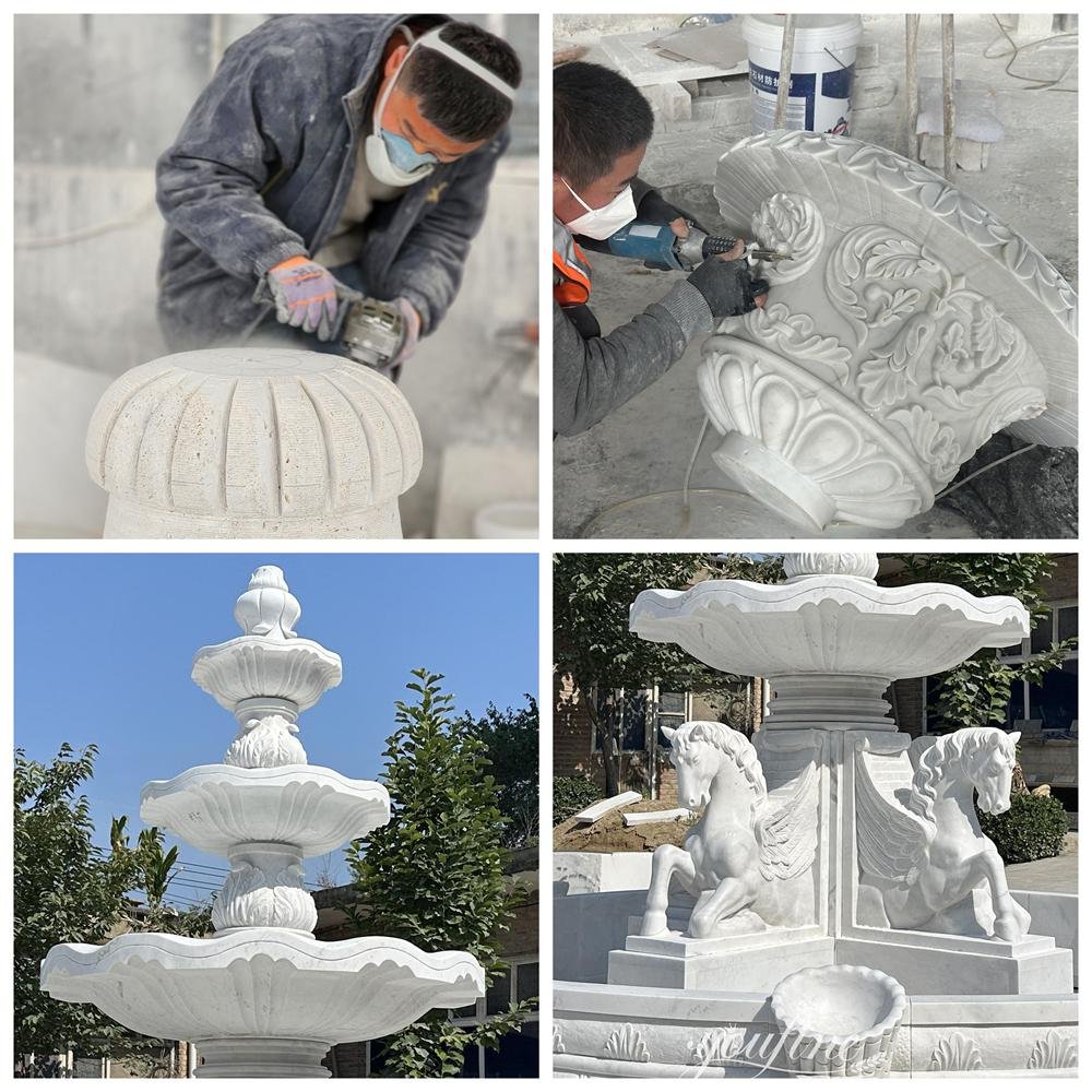 carving details of marble horse fountain