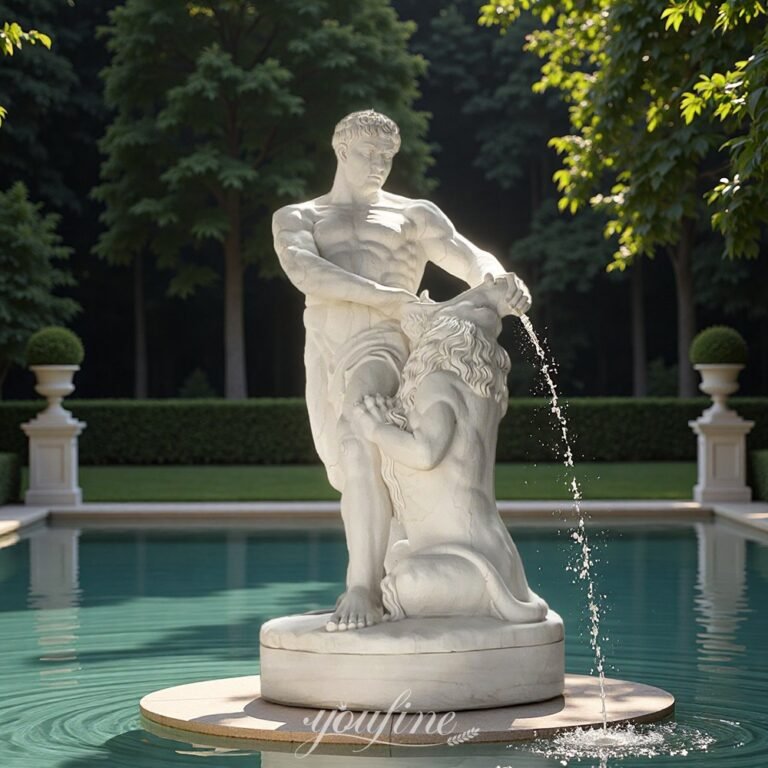 classic carved marble hercules and the nemean lion fountain for pond