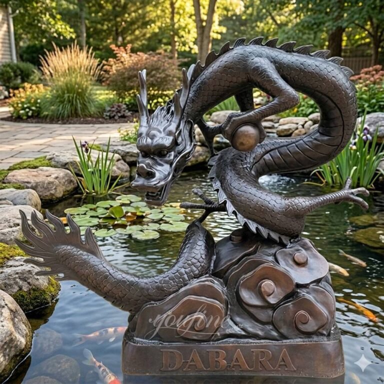 custom coiled dragon statue fountain for pond