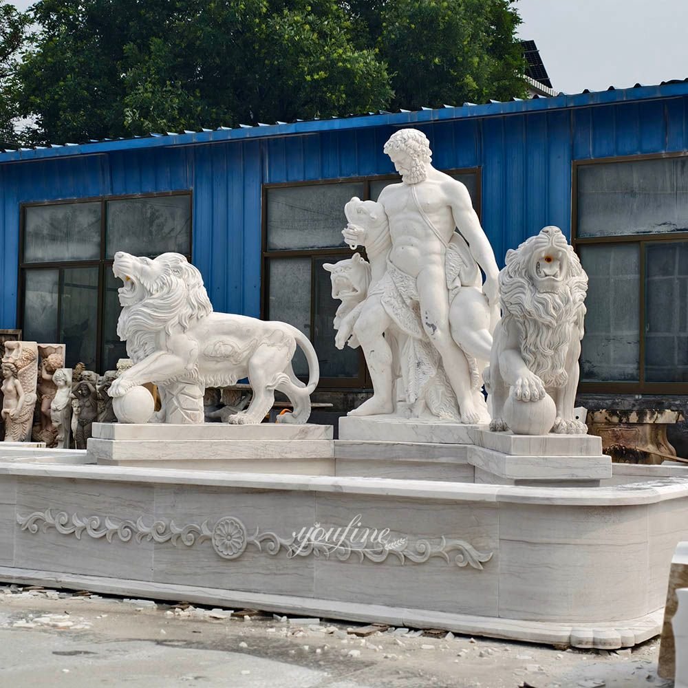 hand carved large marble hercules fountain with lion for sale hand carved large marble hercules fountain with lion