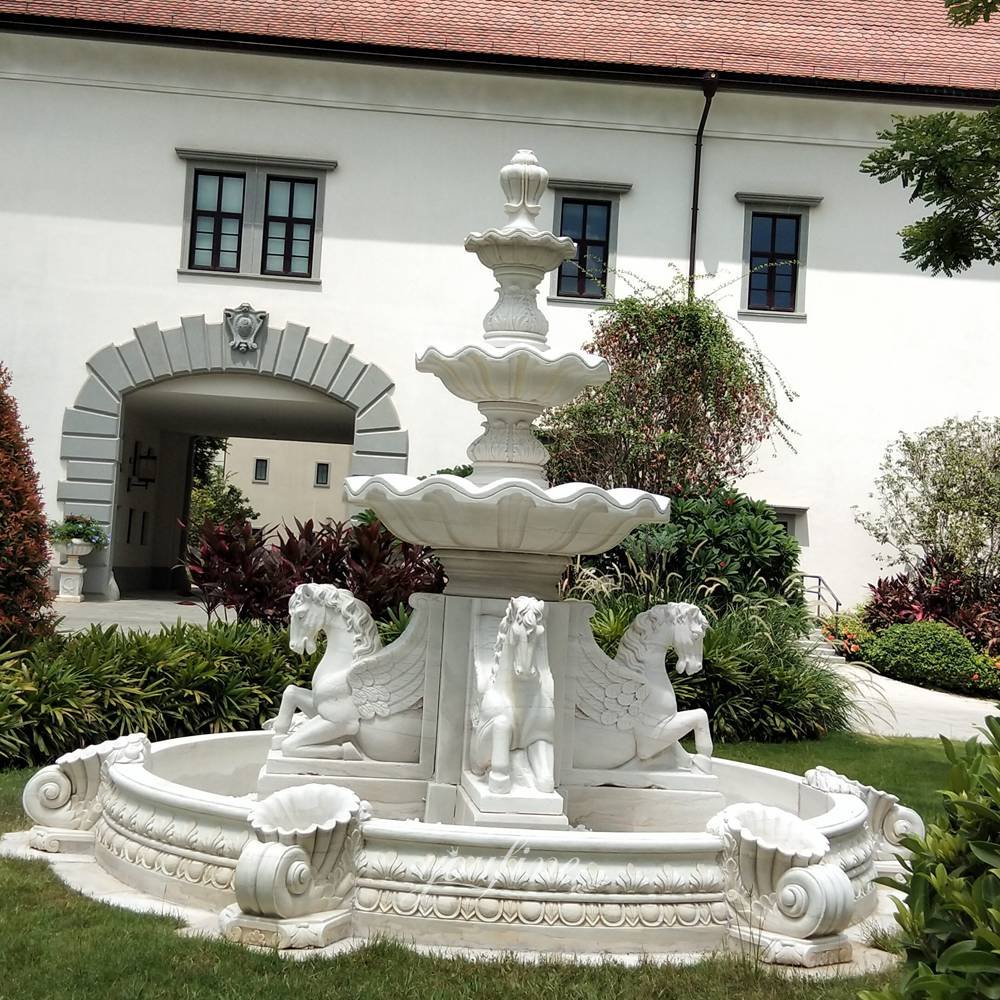 singapore villa courtyard white marble horse fountain feedback