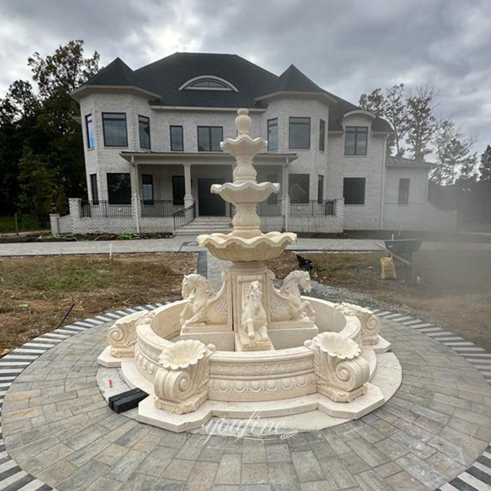 United States villa doorway beige marble horse fountain feedback