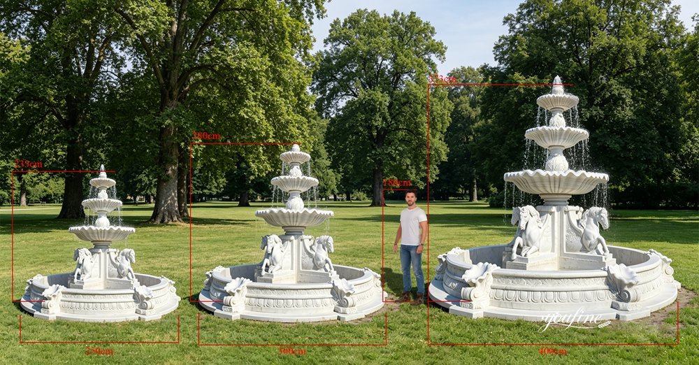 different sizes of marble horse fountains
