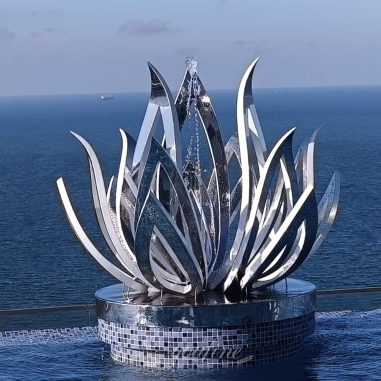 Abstract lotus stainless steel fountain sculpture