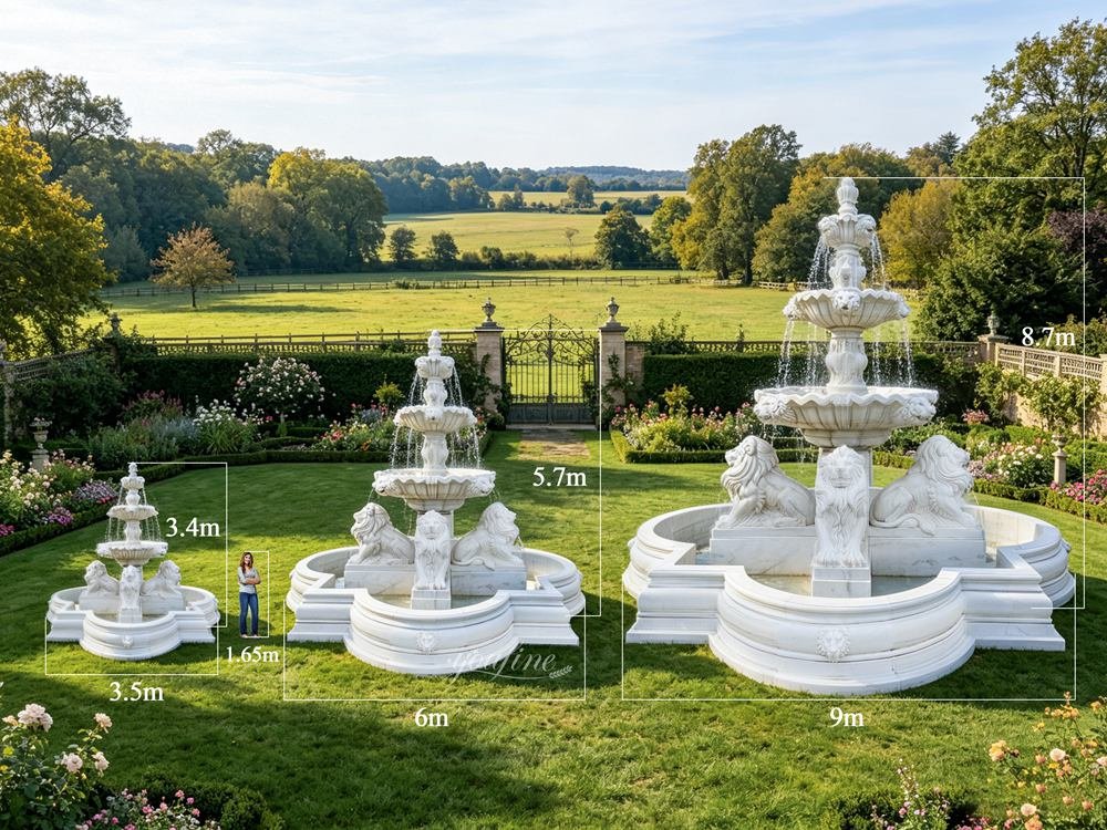 custom sizes for marble lion fountains