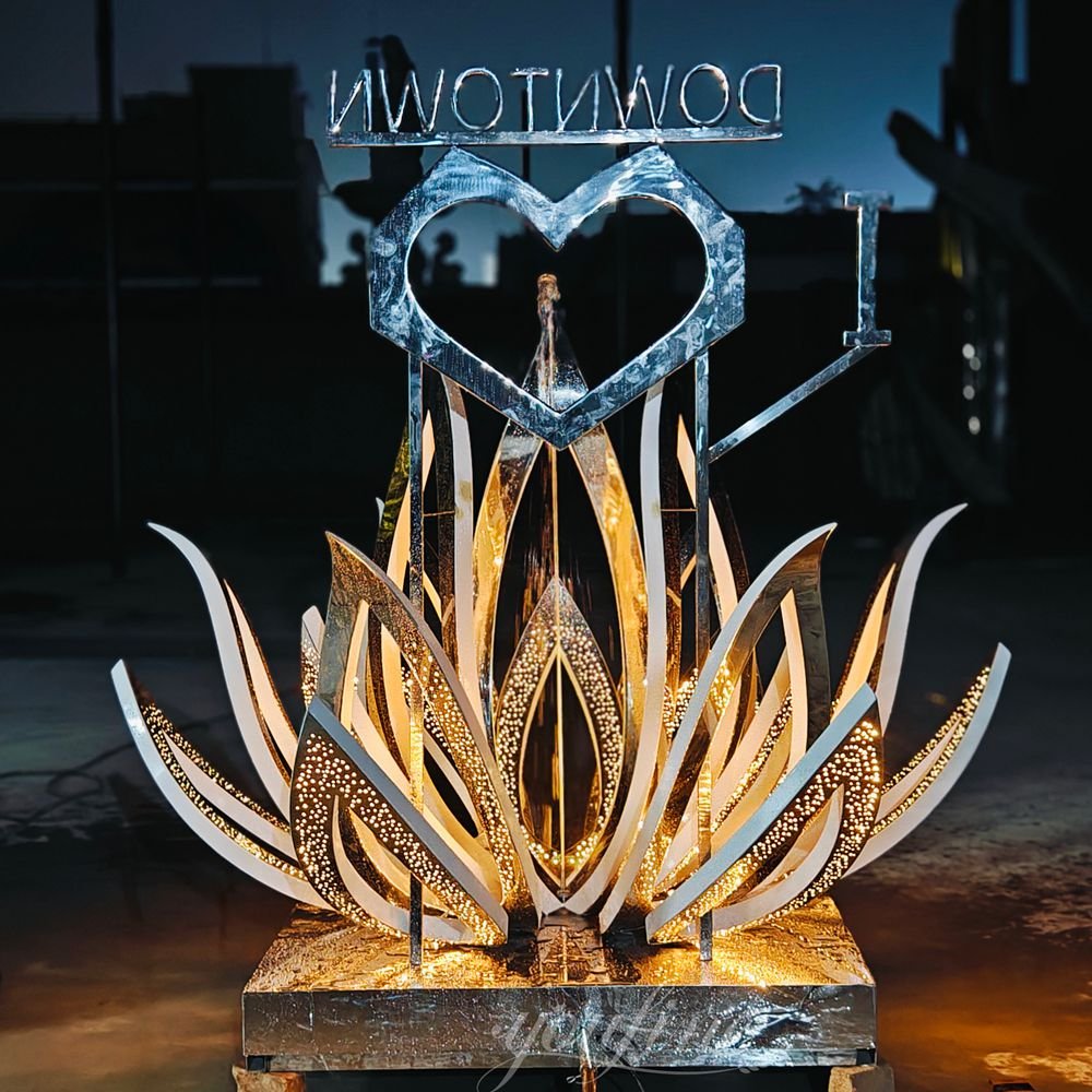 Custom Stainless Steel Lotus Flower Water Fountain with Lighting Custom Stainless Steel Lotus Flower Water Fountain with Lighting