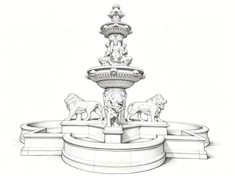 Design & details for the custom marble lion fountain