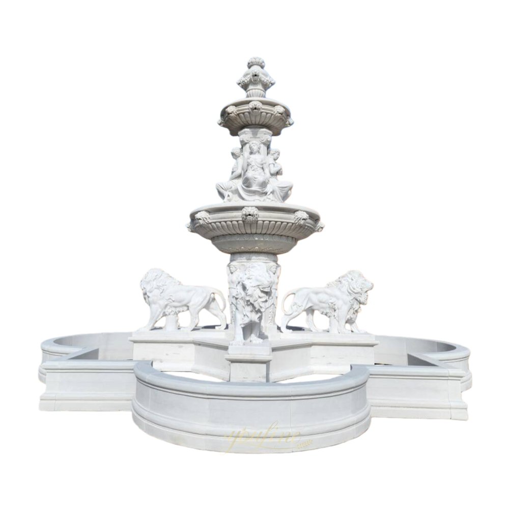 large luxury marble lion fountain with ladies for the estate