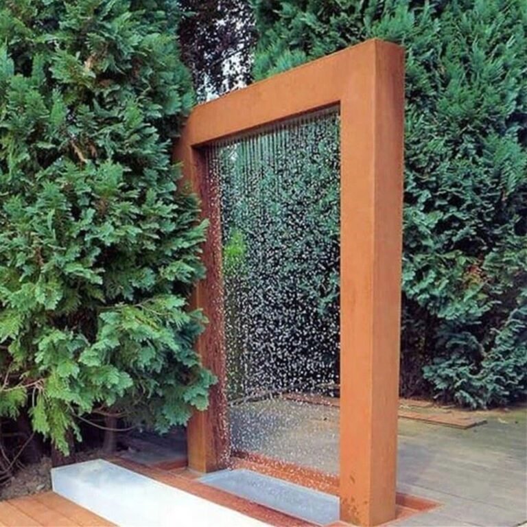 Rectangular corten steel rain curtain outdoor water feature