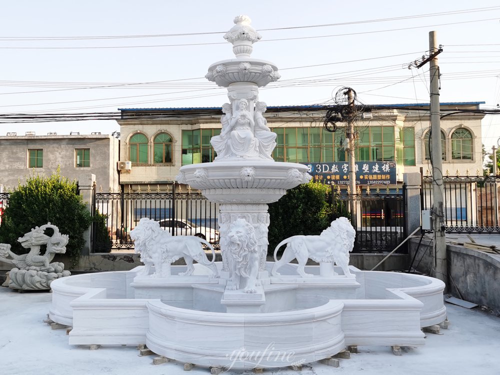 trial installation of the marble lion fountain