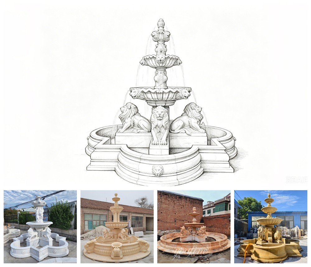 custom different colors of marble lion fountains