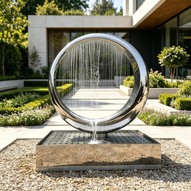 custom polished stainless steel circular fountain for garden
