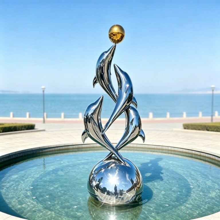 modern stainless steel dolphin sculptures for pool decor