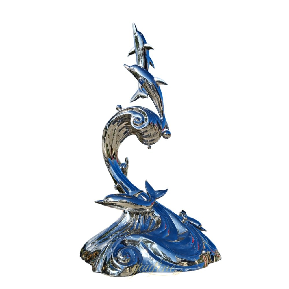 modern stainless steel dolphin sculptures with waves decor modern stainless steel dolphin sculptures with waves decor