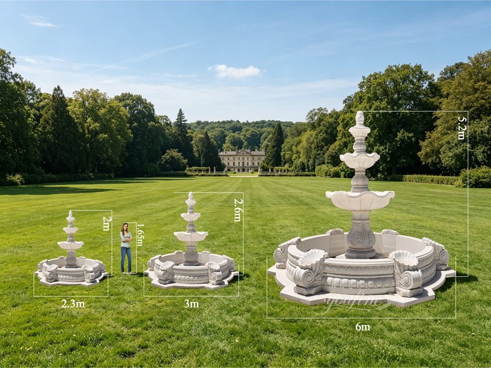different sizes of marble tiered fountains